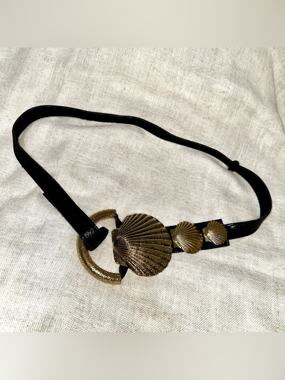 Vintage 80s Black & Gold Seashell Statement Waist Belt Retro Coastal Chic